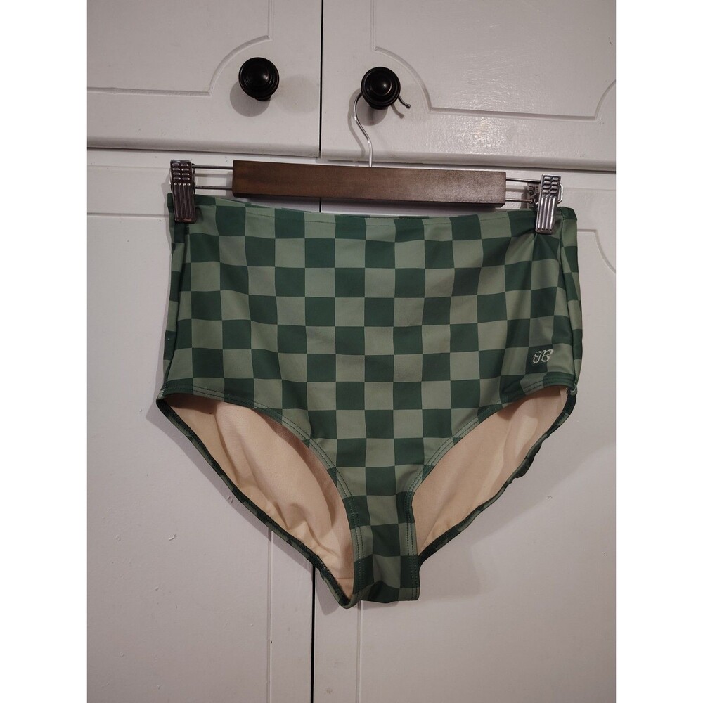 Albion Green Check High Waisted Bikini Bottoms Women's Size M